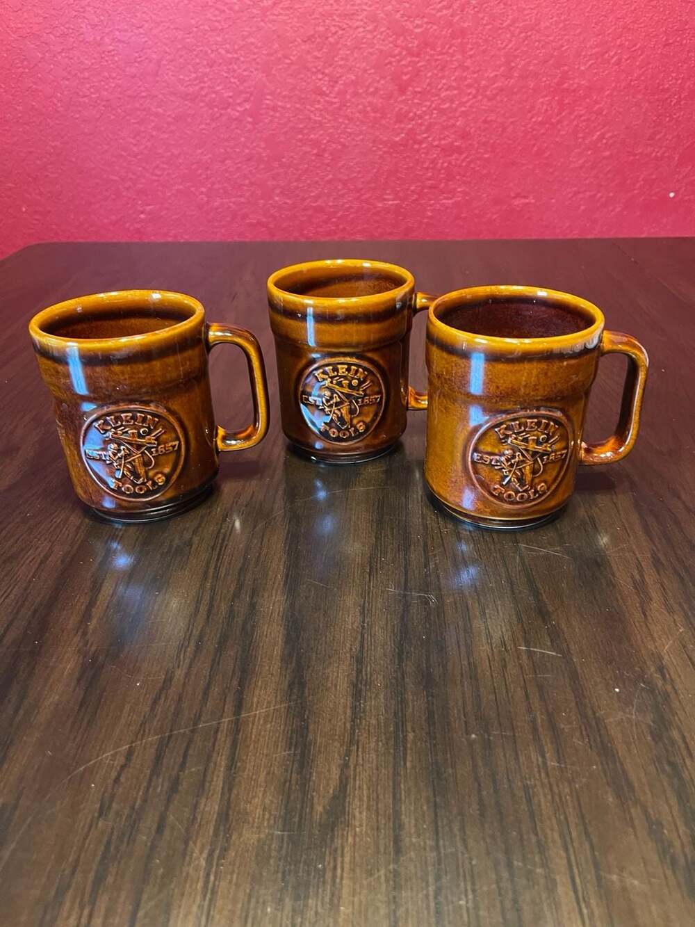 Vintage Klein Tools Pfaltzgraff Brown Ceramic Mug - Set of 3